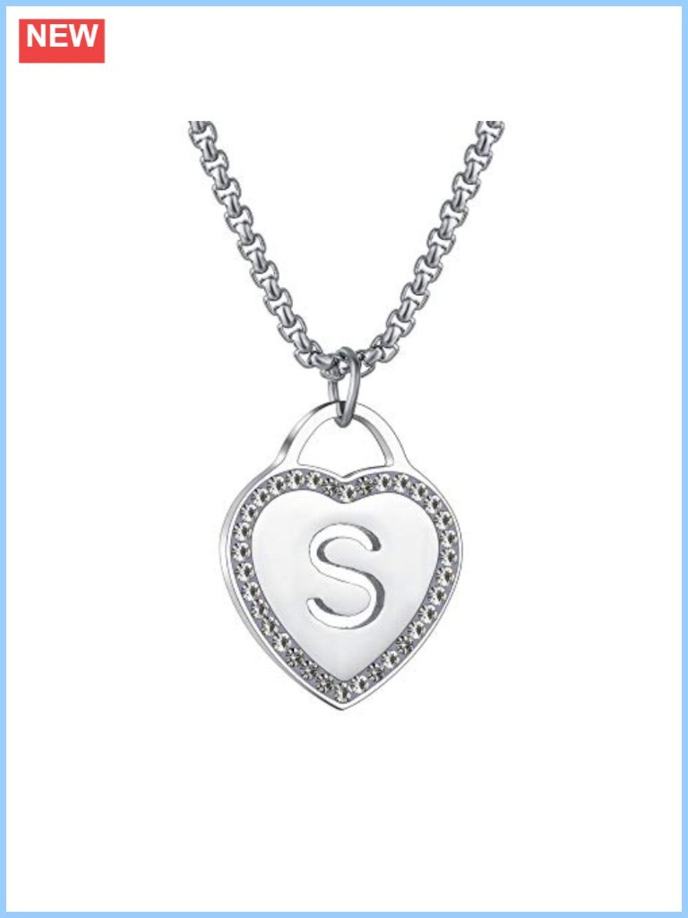 Personalized Stainless Steel Initial Necklace with Cubic Zirconia Heart Pendant